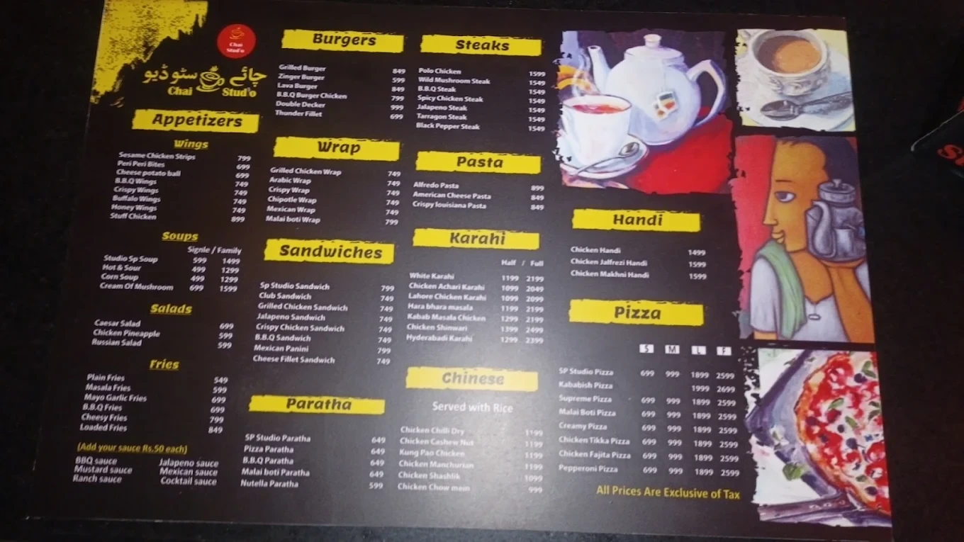 Chai Studio full menu board